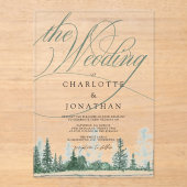 Invitations En Acrylique Élégante calligraphie Mariage forestier rustique (Recto)