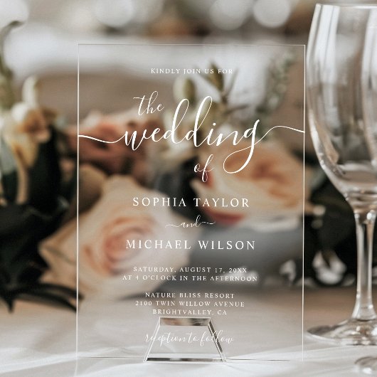 Invitations En Acrylique Élégante calligraphie moderne Mariage blanc