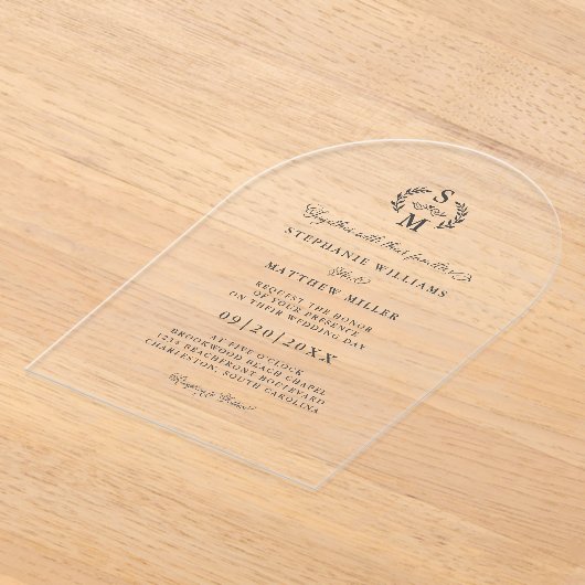 Invitations En Acrylique Élégante calligraphie Monogram Crest Mariage (Poser)