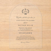 Invitations En Acrylique Élégante calligraphie Monogram Crest Mariage (Recto)