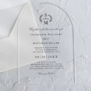Invitations En Acrylique Élégante calligraphie Monogram Crest Mariage
