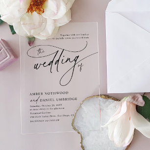 Invitations En Acrylique Élégante calligraphie noir et blanc Mariage de mon