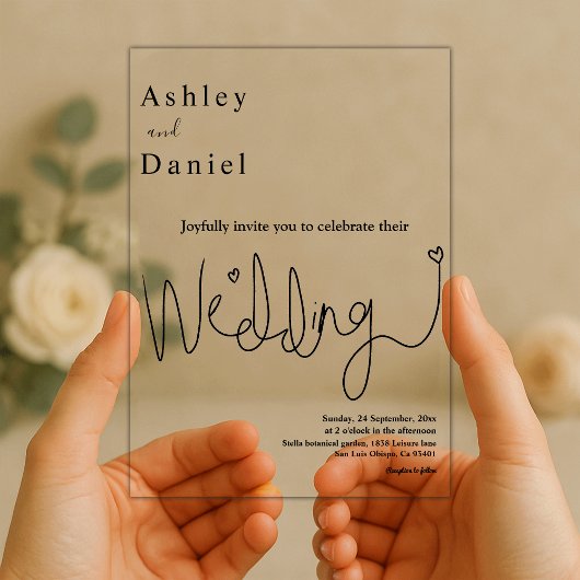 Invitations En Acrylique Élégante calligraphie Noir et blanc Mariage modern