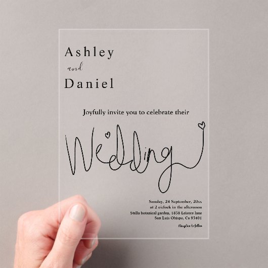 Invitations En Acrylique Élégante calligraphie Noir et blanc Mariage modern (In situ (ordinateur de poche))