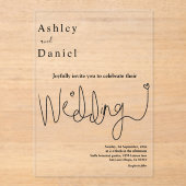 Invitations En Acrylique Élégante calligraphie Noir et blanc Mariage modern (Recto)