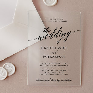 Invitations En Acrylique Élégante Calligraphie Simple Mariage Moderne Minim