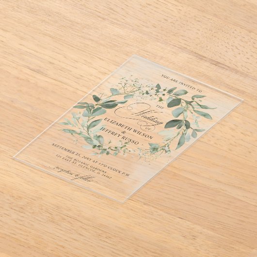 Invitations En Acrylique Élégante calligraphie Verdure Eucalyptus Mariage (Poser)