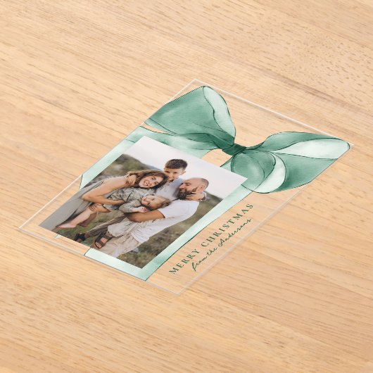 Invitations En Acrylique Elégante carte de vacances en aquarelle verte Bow (Poser)