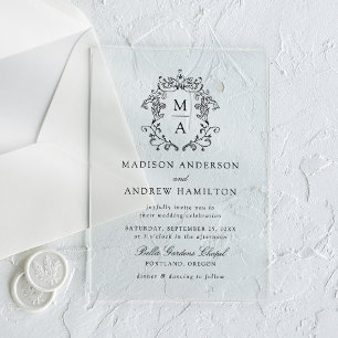 Invitations En Acrylique Élégante Chinoiserie noire Victorian Floral Mariag