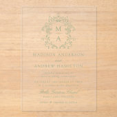 Invitations En Acrylique Élégante Chinoiserie verte Victorian Floral Mariag (Recto)