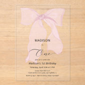 Invitations En Acrylique Elégante Coquette Bow Rose Premier anniversaire (Recto)