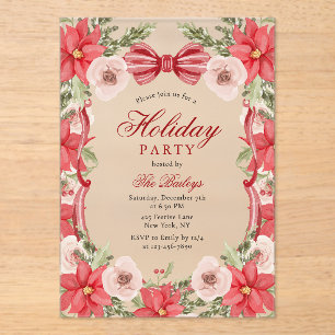 Invitations En Acrylique Élégante Coquette Fête de Noël Florale