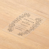 Invitations En Acrylique Elégante couronne de fleurs noires Simple Mariage (Poser)