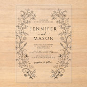 Invitations En Acrylique Elégante couronne de fleurs noires Simple Mariage (Recto)