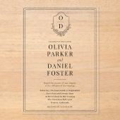 Invitations En Acrylique Élégante crête Noir & Blanc Mariage moderne (Recto)