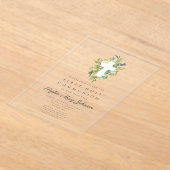 Invitations En Acrylique Elégante Croix Botanique Verte Première Communion (Poser)