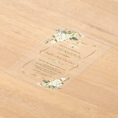 Invitations En Acrylique Élégante Croix d'or Fleurs blanches Confirmation (Poser)