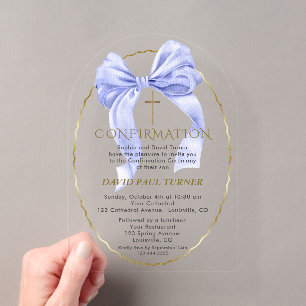 Invitations En Acrylique Élégante Croix Dorée Garçon Confirmation Transpare