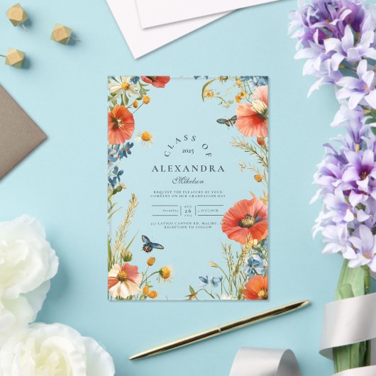 Invitations En Acrylique Élégante Dainty Fleur sauvage fête de graduation (Insitu (Mariage))