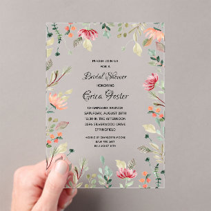 Invitations En Acrylique Élégante douche de mariée florale aquarelle