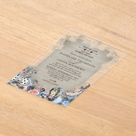 Invitations En Acrylique Elégante Dusty Blue Alice en Wonderland Mariage (Poser)