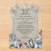 Invitations En Acrylique Elégante Dusty Blue Alice en Wonderland Mariage (Recto)