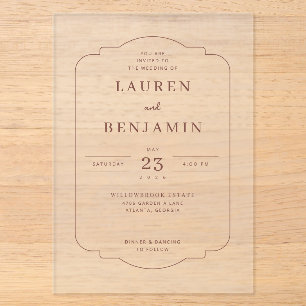 Invitations En Acrylique Élégante Étiquette Vintage Beige