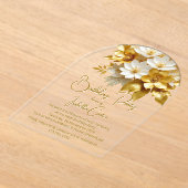 Invitations En Acrylique Élégante fête d'anniversaire Or Fleurs blanches fl (Poser)