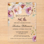 Invitations En Acrylique Élégante fête de 80e anniversaire de Fleur sauvage (Recto)