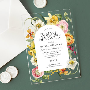 Invitations En Acrylique Élégante Fête de Mariage Florale Aquarelle de Prin