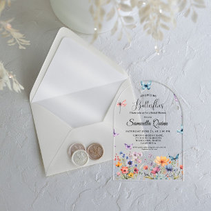 Invitations En Acrylique Elégante Fête des mariées de papillons aquarelle