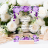Invitations En Acrylique Élégante Fête des mariées florale violette victori