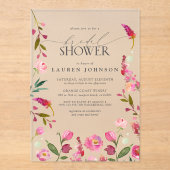 Invitations En Acrylique Elégante Fête des mariées rose Aquarelle (Recto)