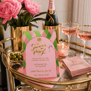 Invitations En Acrylique Élégante Fête d'Été Rose et Verte