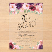 Invitations En Acrylique Elégante fête florale 70e anniversaire (Recto)