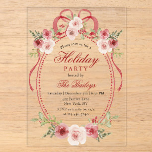 Invitations En Acrylique Élégante Fête Florale de Noël Coquette