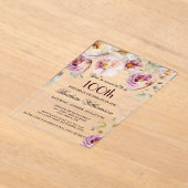 Invitations En Acrylique Élégante fête florale rose 100e anniversaire (Poser)