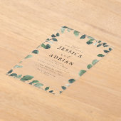 Invitations En Acrylique Elégante Feuille verte Bordure Mariage moderne (Poser)