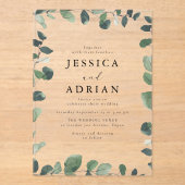 Invitations En Acrylique Elégante Feuille verte Bordure Mariage moderne (Recto)