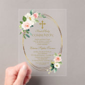 Invitations En Acrylique Elégante Fleurs de Blush Gold Première Communion S (In situ (ordinateur de poche))