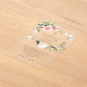 Invitations En Acrylique Élégante Fleurs Roses Gold Frame Girl Baptism (Poser)