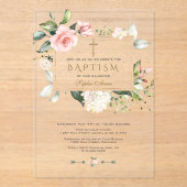 Invitations En Acrylique Élégante Fleurs Roses Gold Frame Girl Baptism (Recto)