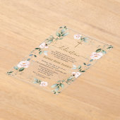 Invitations En Acrylique Élégante Fleurs Roses Verdure Or Dedication (Poser)