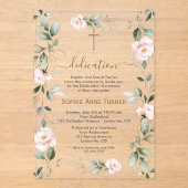 Invitations En Acrylique Élégante Fleurs Roses Verdure Or Dedication (Recto)