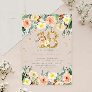 Invitations En Acrylique Elégante Floral Girls 18e anniversaire