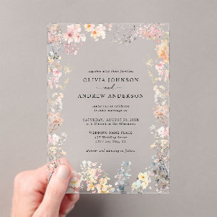 Invitations En Acrylique Élégante Florale Moderne Fantaisiste de Fleurs Sau