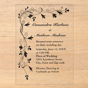 Invitations En Acrylique Élégante flore botanique de vigne noire pour maria