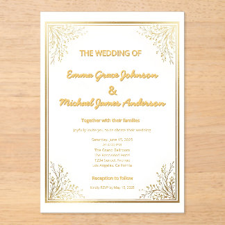 Invitations En Acrylique Élégante huile classique d'or