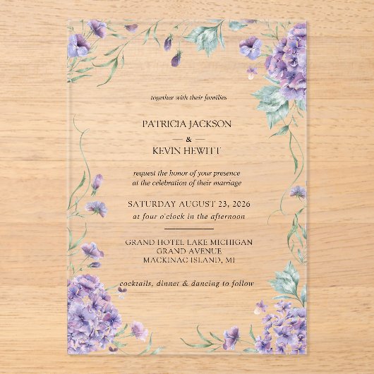 Invitations En Acrylique Elégante Hydrangea Aquarelle Floral Mariage (Recto)