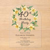 Invitations En Acrylique Élégante jonquille jaune 40e anniversaire floral (Recto)